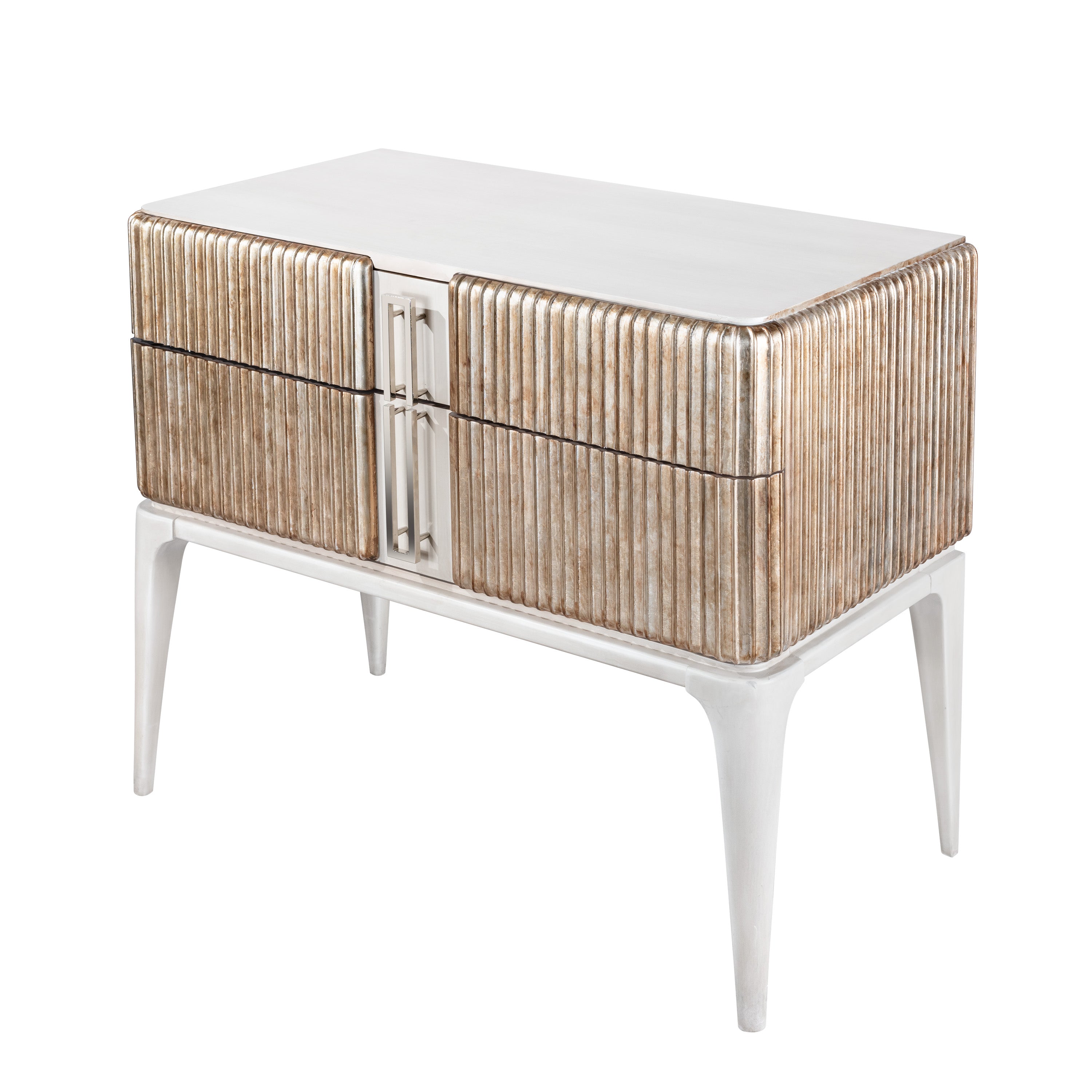 Stanley Fluted Nightstand in Brushed Nickel: Modern Sophistication for Your Bedroom