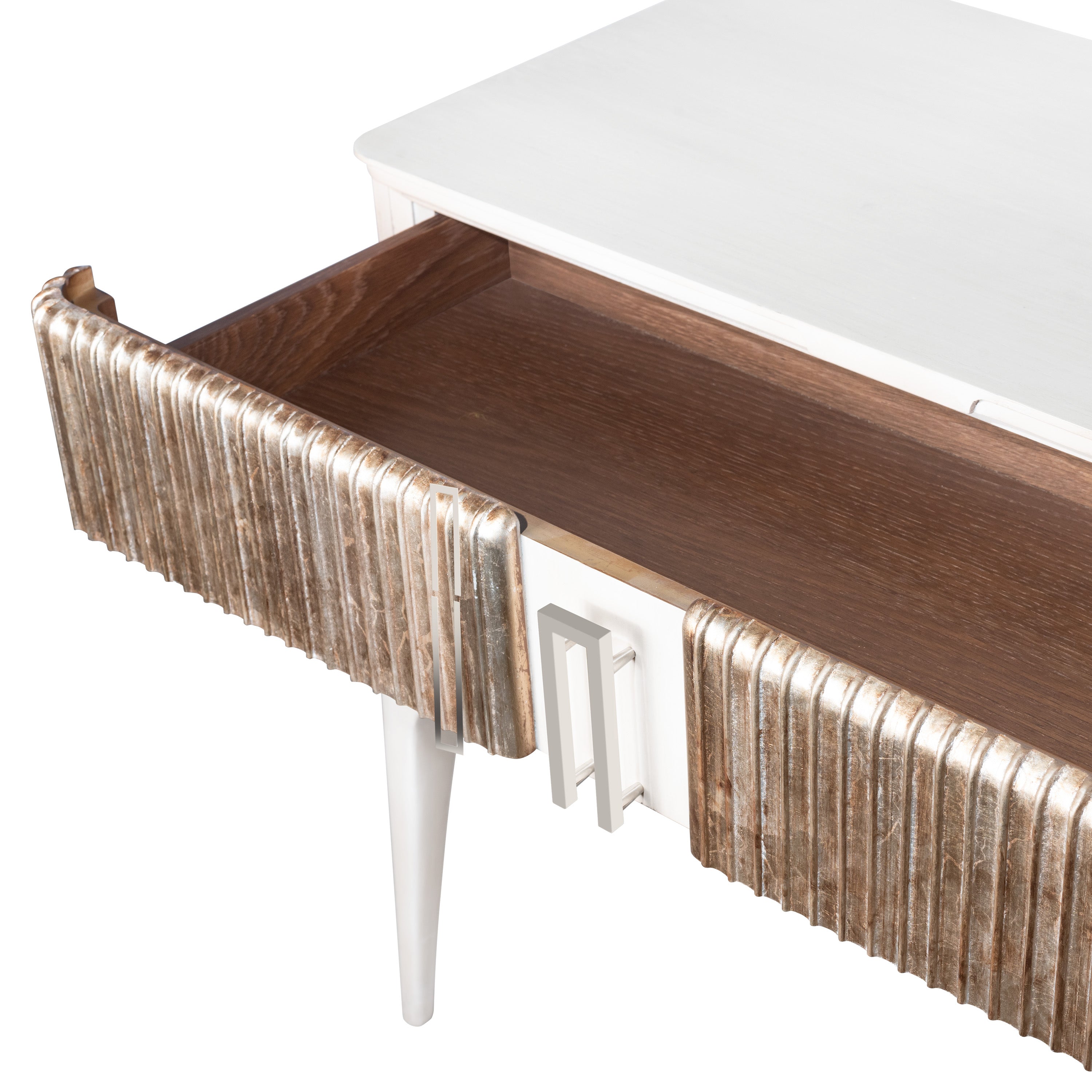 Fluted Nightstand in Brushed Nickel: Modern Sophistication for Your Bedroom